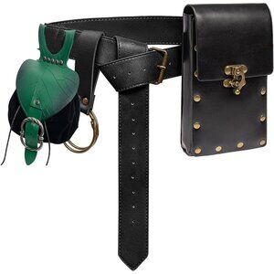 Steampunk Leaf Black Leather Belt Pouch Waist Bag Medieval Phone Holder CosplayX